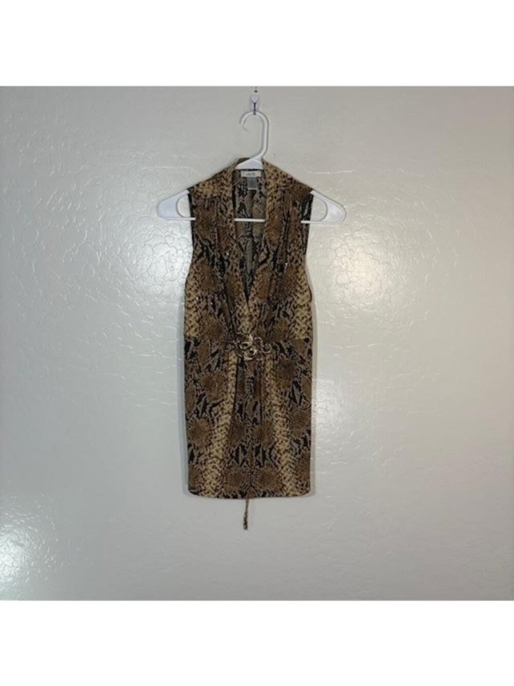 Cache Shirt Womens Large Brown Snake Print Sleeveless Ring Detail Made in USA